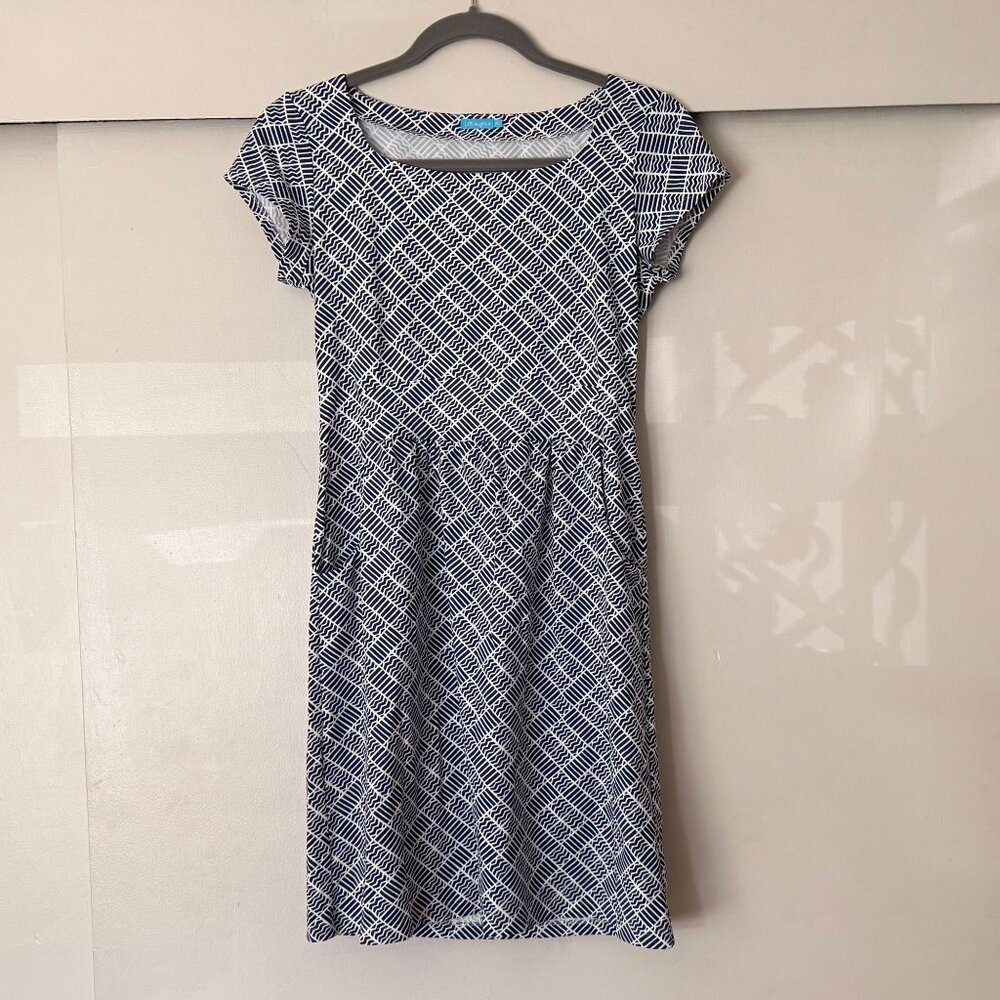 J McLaughlin Womens Emma Dress XS Blue White Geometric Print Catalina Cloth